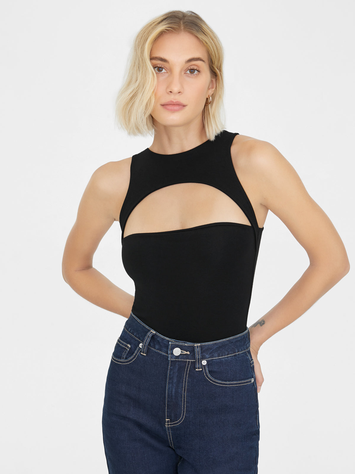 Quince Cut-Out Bodysuit in Black